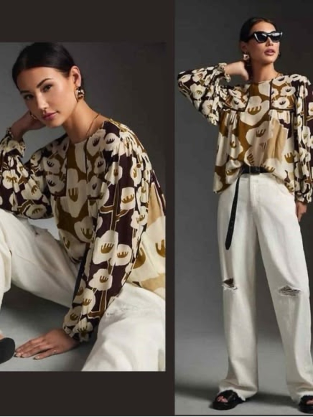 BL^NK London Anthropologie Abstract Boho Blouse XL Style Artsy Peasant Top